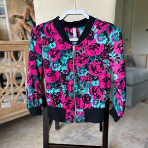 Xhilaration Floral Pink & Blue Zip-Up Women’s Bomber Jacket - Size X-Small